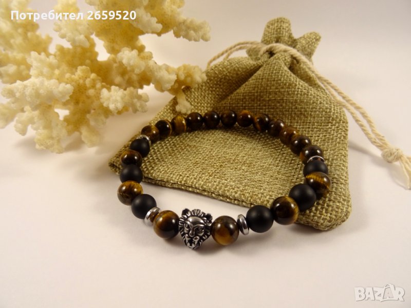 Водоустойчива мъжка гривна от естествени камъни, снимка 1