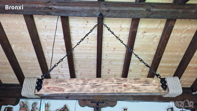 Дървен битов полилей с LED осветление, снимка 1