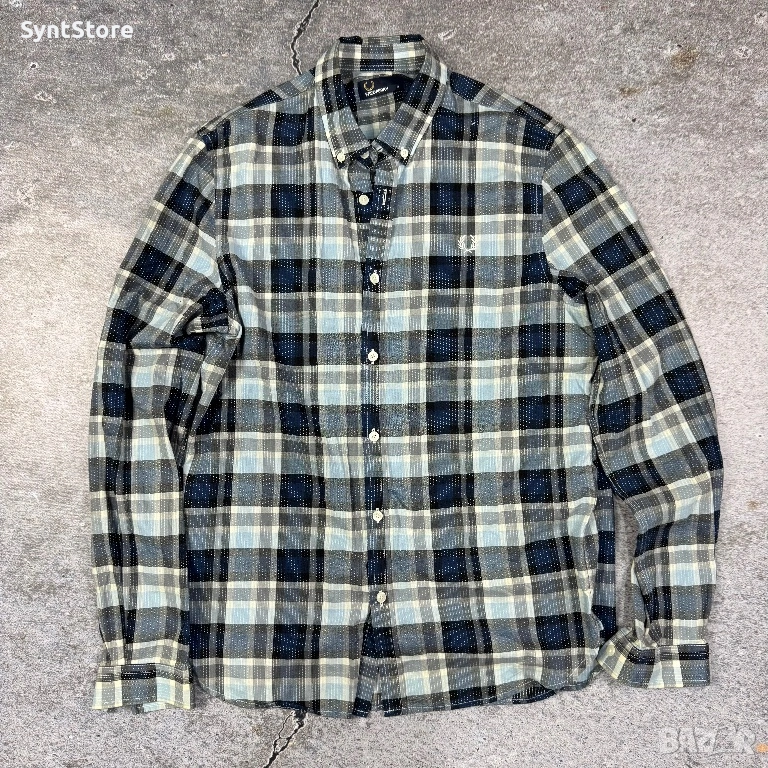 Мъжка карирана риза Fred Perry Размер M Синьо Сиво, снимка 1