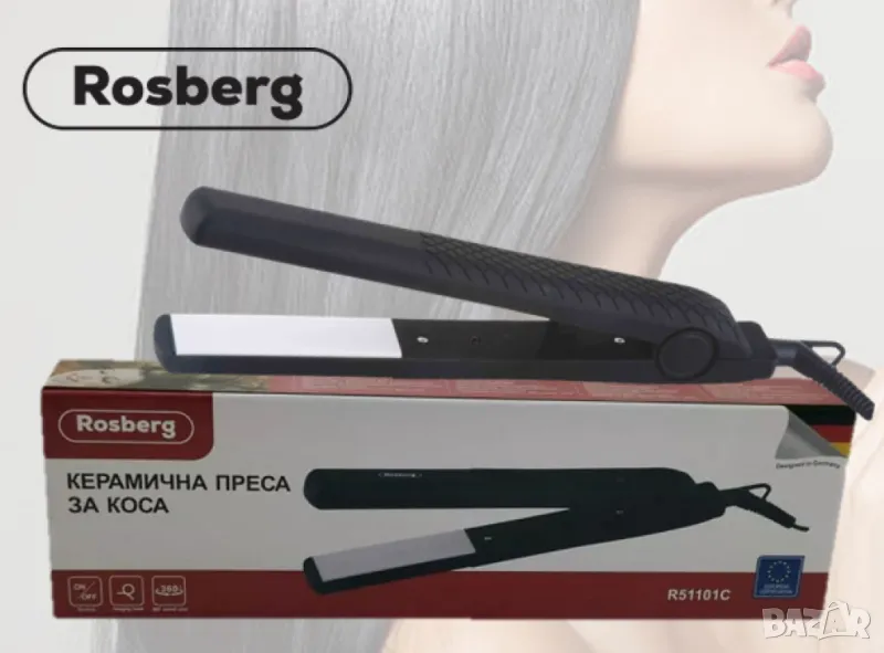 Преса за коса, 38W, Керамична плоча за изправяне, Черна, снимка 1