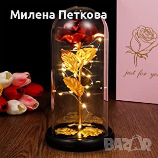 Вечна роза,цвете в стъкленица с лед осветление!Подарък за жена,момиче за 8 март!, снимка 1