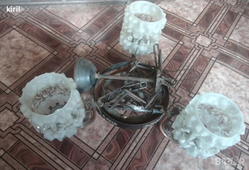 Метален полюлей със стъклени плафони , ретро стил, снимка 1