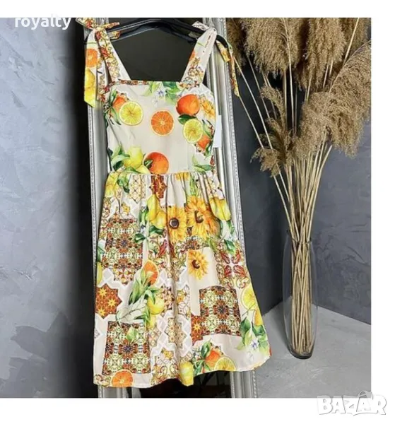 Кокетна лятна рокля с портокали и панделки, снимка 1