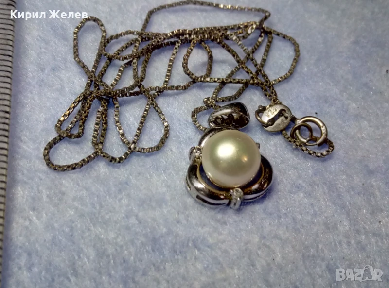 НЕЖЕН СРЕБЪРЕН ПЕНДАНТ РОДИРАНО СРЕБРО 925 с БЯЛА НАТУРАЛНА ПЕРЛА и ФИНА СРЕБЪРНА 925  ВЕРИЖКА 47478, снимка 1