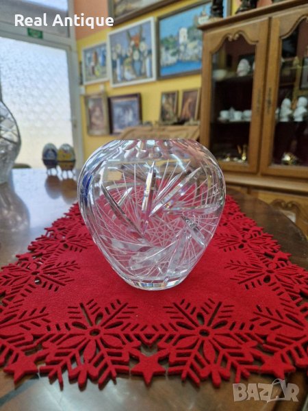 Страхотна антикварна чешка кристална купа ваза Бохемия , снимка 1
