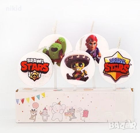 5 бр свещи Брау Броу Старс Brawl Stars Бролстарс за торта Рожден ден ...