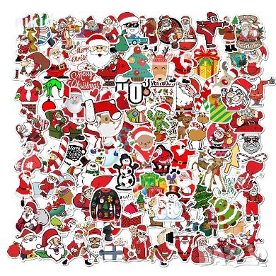 50 бр Коледни цветни самозалепващи лепенки стикери за украса декор картонена торта ръчна изработка, снимка 1