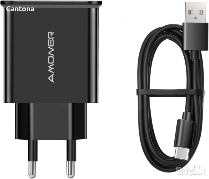 Amoner 25W 2-портово aдаптивно бързо зарядно устройство, с кабел USB C, снимка 1