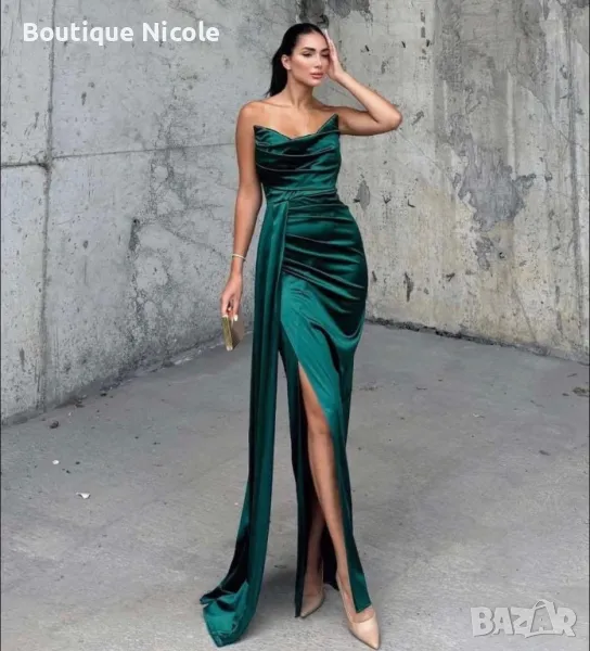 Дълги сатенени рокли с цепка , снимка 1