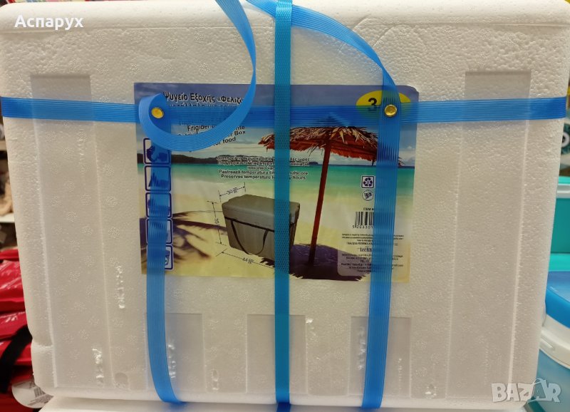 Хладилна кутия от стиропор Термочанта, 34 л, 44x30x35 см, Бял/Син, снимка 1