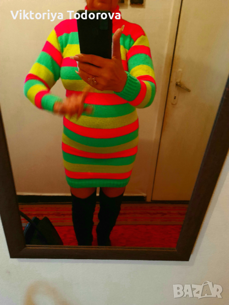 Рокля в неонови цветове-РЪЧНО ПЛЕТИВО, снимка 1