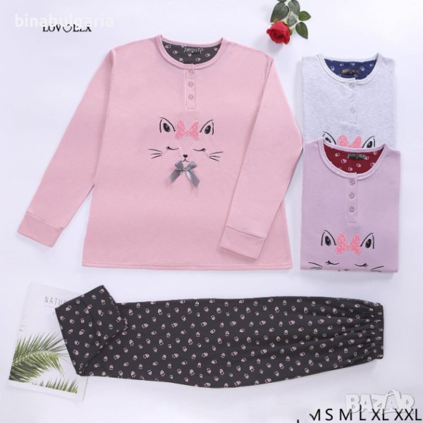 Ново ! Дамска Ватирана Пижама модел Котешки Стъпки, снимка 1