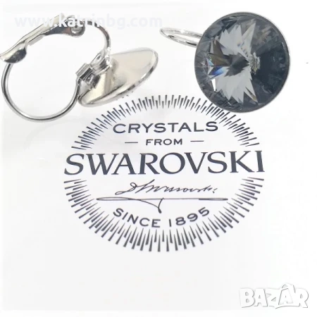 Обеци с кристали SWAROVSKI RIVOLI 12 мм Silver Night, снимка 1