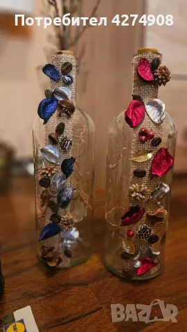 Подаръчни бутилки и свещници- ръчна изработка , снимка 12 - Декорация за дома - 48359118