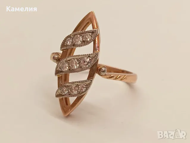 Руско злато. Пръстен с брилианти. , снимка 8 - Пръстени - 56029490