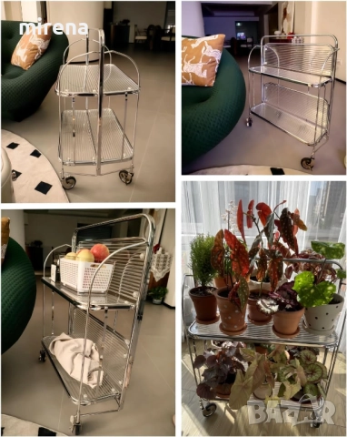 Мобилна сгъваема количка за сервиране, 2-етажна, закалено стъкло 302, снимка 10 - Маси - 51977552