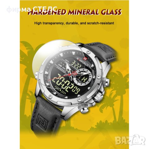 Мъжки часовник Naviforce, Кожена каишка, Хронограф, Черен, снимка 10 - Мъжки - 41686490