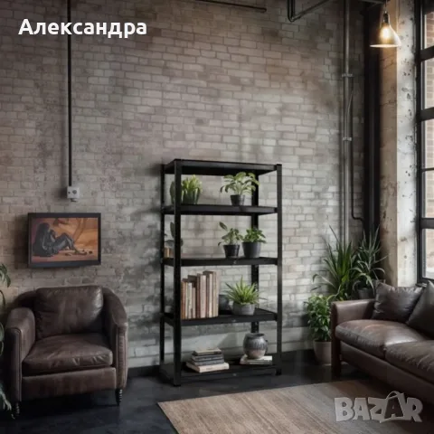 Черен метален гаражен стелаж 875 кг – 5 рафта, 180 × 90 × 40 см