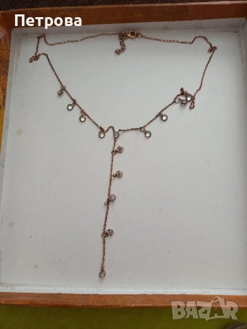 Нежно сребърно колие с розова позлата и камъни , снимка 4 - Колиета, медальони, синджири - 52041176