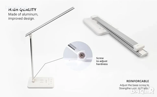 Настолна лампа SOLMIRA с подложка за безжично зареждане, 42 LED, сребриста, CE сертификат и RoHS, снимка 5 - Настолни лампи - 50501463