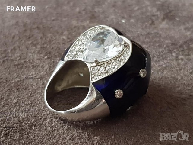 Стилен сребърен с емайл елегантен пръстен ПЛАНИНСКИ КРИСТАЛ, снимка 10 - Пръстени - 39479504