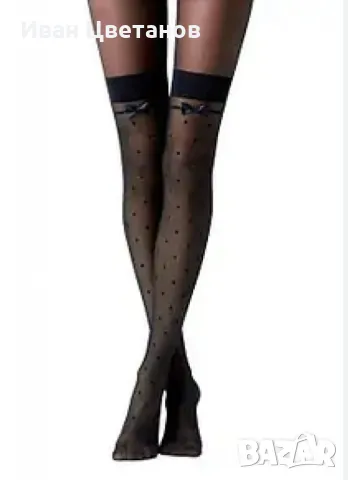 Дамски дълги чорапи на точки, с панделка