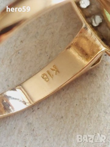 Стар златен пръстен с диаманти и изумруд злато 18к, снимка 5 - Пръстени - 42519597