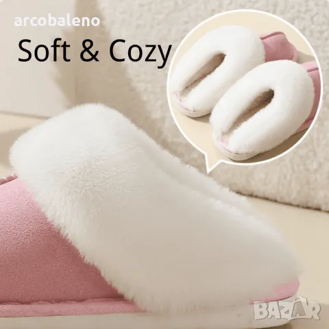 Зимни велурени памучни домашни чехли с кожа за мъже и жени, 5цвята , снимка 9 - Пантофи - 47804986