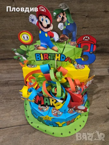 НОВА картонена торта за рожден ден Супер Марио 30 парчета Super Mario, снимка 1