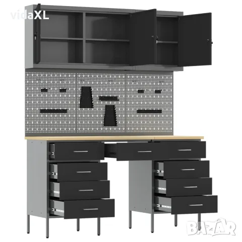 vidaXL Работен кабинет с чекмедже със съхранение 8 бр. Черен и Сив, снимка 5 - Работни маси и бюра - 56146968