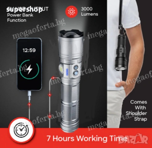Мощен LED алуминиев фенер Функция Powerbank 5 цвята на светене, снимка 6 - Къмпинг осветление - 53167853