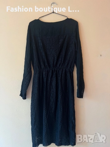 Черна дантелена рокля с подплата и ластик в талията с дълъг ръкав М размер на марката Bon’a’parte 🖤, снимка 7 - Рокли - 52177861