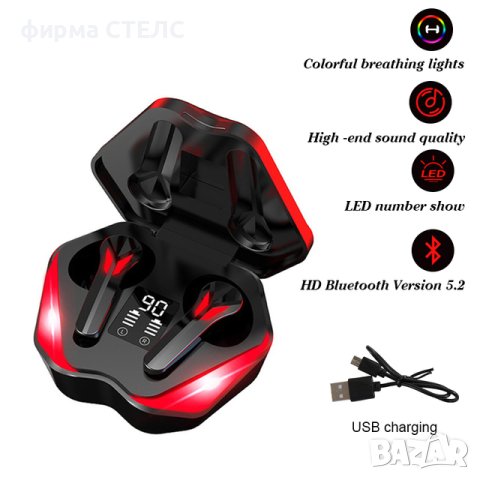 Геймърски слушалки STELS J13, True Wireless, IPX6, Bluetooth, Touch Control, Черен