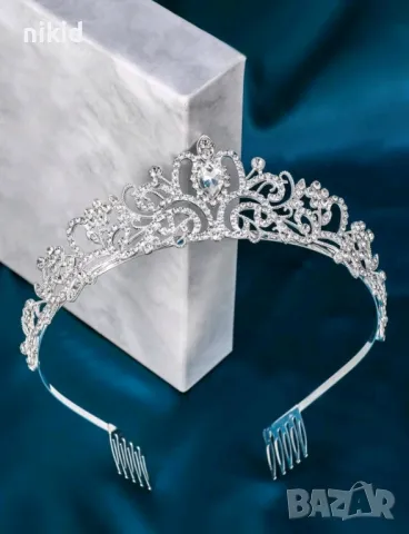 3 цвята с орнамент корона диадема тиара с камъни детска дамска метална, снимка 11 - Аксесоари за коса - 43992437