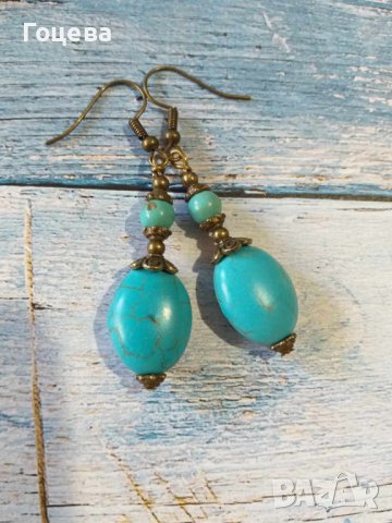 Новия ни комплект бижута обици и колие с Тюркоази и орнаменти цвят Античен бронз , снимка 5 - Бижутерийни комплекти - 41979162