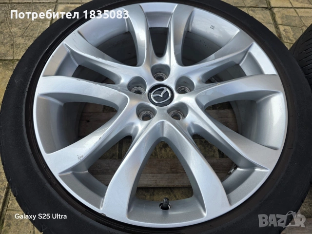 Лети джанти 19ки 5х114.3 Mazda + летни гуми 225/45/19 Bridgestone, снимка 4 - Гуми и джанти - 53707731