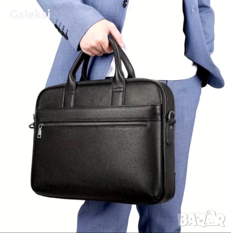 Мъжка луксозна чанта за лаптоп 15,6”/Офис куфарче от черна естествена кожа!, снимка 2 - Чанти - 53418794