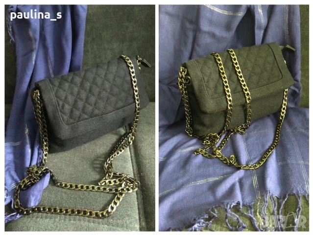 Два различни броя / Маркова чанта тъмно синя и Черна Лачена с кроко ефект , снимка 2 - Чанти - 36909530