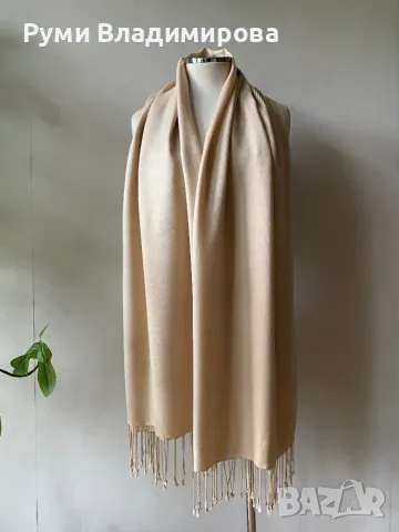 Бежов шал от 100 % вискоза, снимка 6 - Шалове - 49744902
