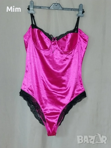 L Боди от еластичен плътен сатен в циклама, снимка 6 - Корсети, бюстиета, топове - 51874687