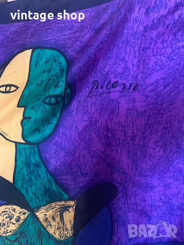 Копринен шал с абстрактен десен картина на Пикасо, снимка 4 - Шалове - 53821867