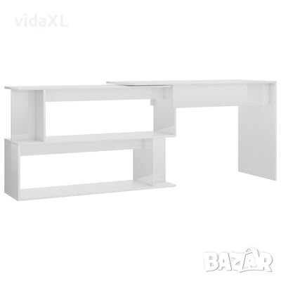 vidaXL Ъглово бюро, бял гланц, 200x50x76 см, ПДЧ(SKU:801104, снимка 1