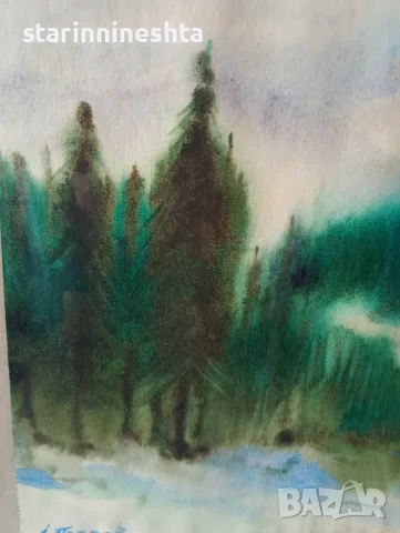 стара картина Горски пейзаж – акварел на Сергей Петров (1918–2006), снимка 4 - Антикварни и старинни предмети - 55971141