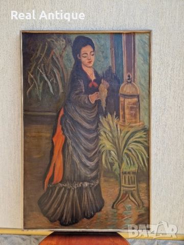 Уникална огромна антикварна майсторска авторска картина масло върху платно , снимка 2 - Антикварни и старинни предмети - 51686658