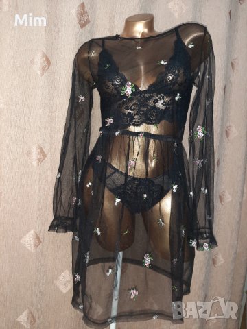 S/M Черна ефирна рокля с бродерия 