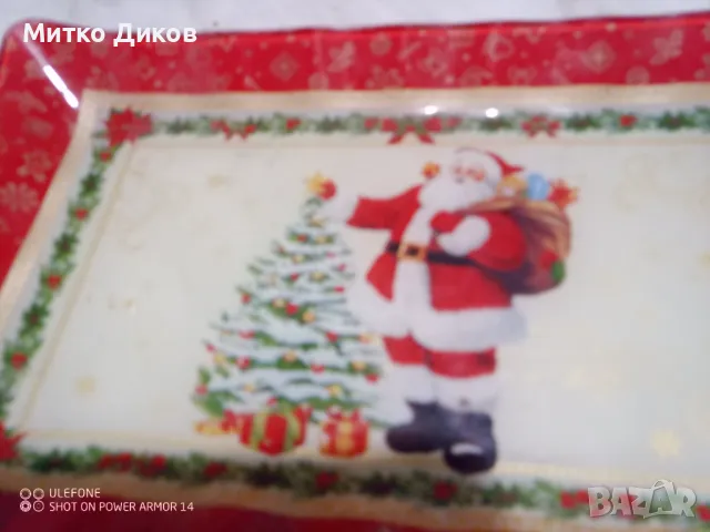 Стъклена панера Дядо Мраз 25х15см, снимка 3 - Форми - 47512478