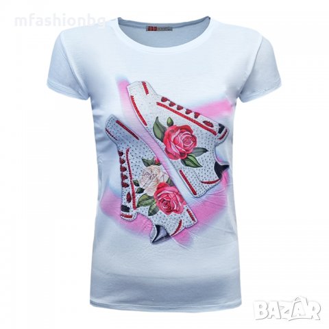 Дамски тениски с принт и камъчета, снимка 6 - Тениски - 35830320