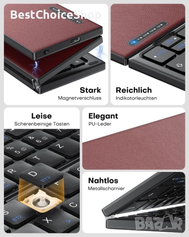 Луксозна сгъваема Bluetooth клавиатура OMOTON с тъчпад. QWERTZ layout , снимка 2 - Клавиатури и мишки - 53360222