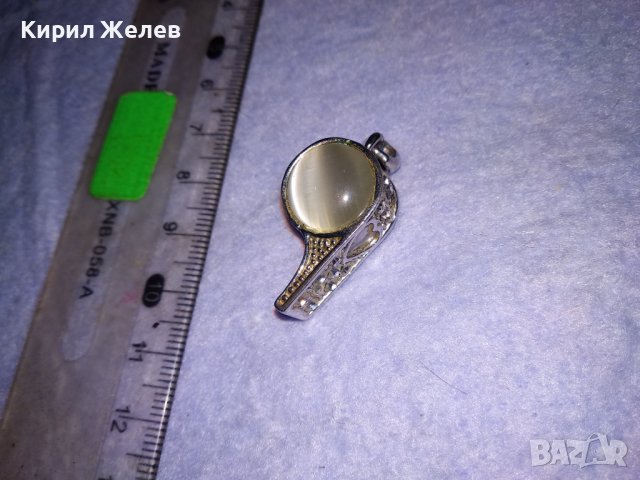 ФИГУРАЛЕН ФЕШЪН-АРТ МЕДАЛЬОН с БЯЛА ПОЗЛАТА и ПОЛИРАН ЛУНЕН КАМЪК и ИСКРЯЩИ ФАСЕТ КРИСТАЛИ 71221, снимка 5 - Колиета, медальони, синджири - 41622873