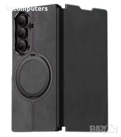 Калъф тефтер Wlons Кожа със стойка / Черен / за Samsung Z Fold 7 Баркод : 3133007